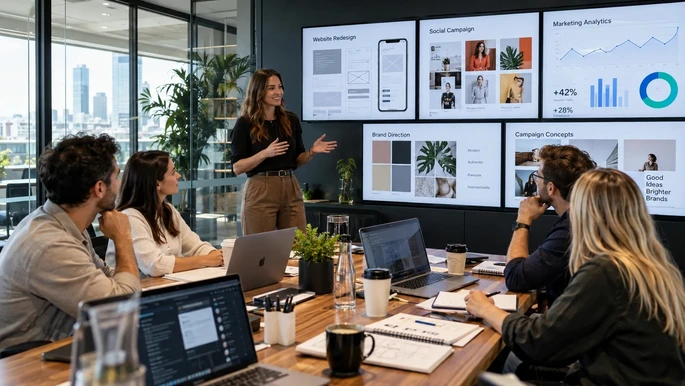 Webdesignerin und Entwickler arbeiten gemeinsam an Website, UX-Design und Programmierung.