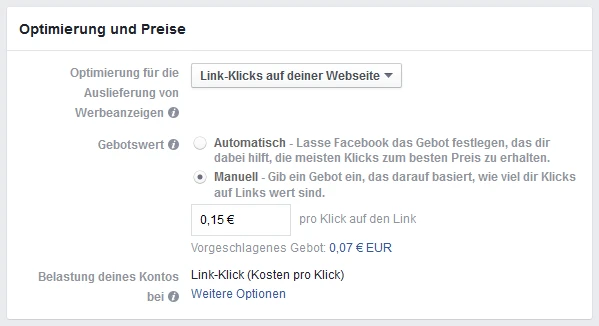 Facebook Werbeanzeigen - Gebot Abgabe Facebook Werbeanzeigen - Gebot Abgabe